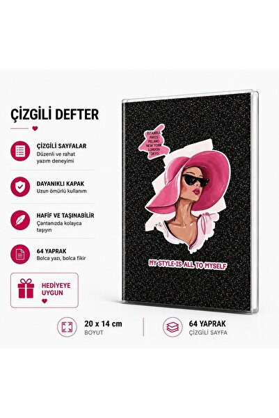 4nio Crna Sa šljokicama sveska sa roze šeširom