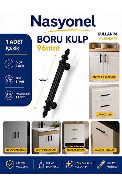 nasyonel 96 Mm Siyah Plastik Mobilya Dolap Çekmece Boru Kulp – Dayanıklı Tasarım