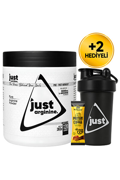 Just Nutrition إل-أرجينين 360 جرام، إل-أرجينين 120 حصة + شيكر + قهوة بروتين هدية