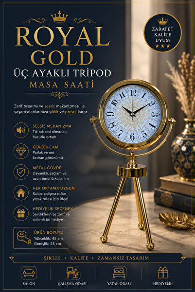 Genel Markalar Gold Lüks 3 Ayaklı Masa Saati