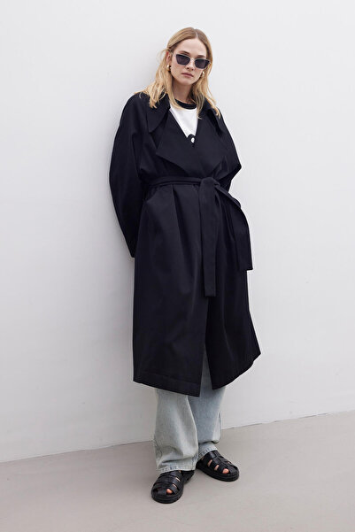 Manuka OVERSIZE WIDE COLLAR TRENCHCOT BLACK
