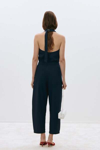 Suud Collection Navy Blue Raya Washed Poplin Trousers