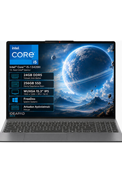 LENOVO IP3 83K100Q0TR-06 i5-13420H 24GB DDR5 256GB SSD WUXGA 15.3" IPS FreeDos