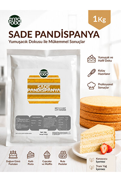 ergo food Sade Pandispanya Karışımı 1 Kg Profesyonel Lezzette Yüksek Hacimli ...