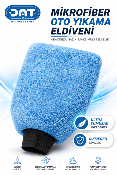 DAT35 IzmirGlove Mavi Mikrofiber Oto Yıkama Eldiveni Pasta Cila Araba Temizli...