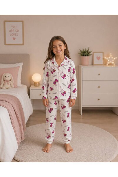 Pijamakids Σετ χειμερινών πιτζάμες για κορίτσια από 100% βαμβάκι εκρού με χαρ...