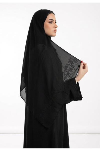 Veil Designer طرحة بوال اسود قماش ياباني بتطريز علي طرفين اسود المقاس : 60 * 190
