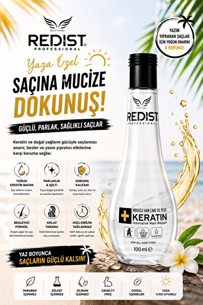 Redist Keratin Saç Bakım Yağı Cam şişe 100 ml – Doğal Onarıcı Formül ile Parl...