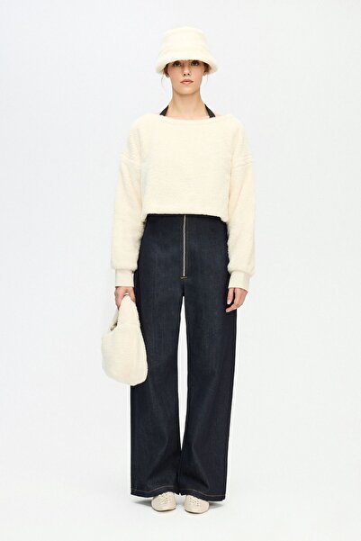 İKİKIZ Kadın Krem Peluş Crop Bluz
