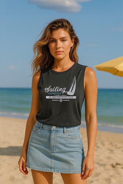 MARKAPIA WOMAN Kadın Bisiklet Yaka Baskılı Kolsuz T-shirt