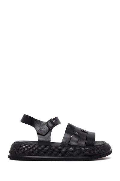 Derimod Women's Black Buckle Thick-Soled Leather Sandals 26Sfd332718