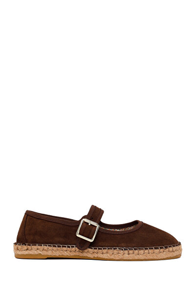 Derimod Espadrile de damă din piele de căprioară maro cu bretele 26PFD205010