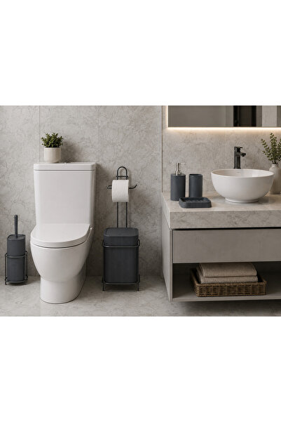 metalshop 6 Parça Banyo Seti Metal Stantlı Çöp Kovalı Wc Kağıtlık Ve Tuvalet ...