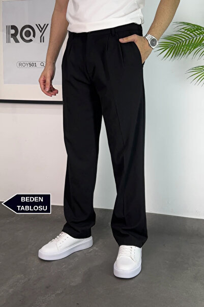 Baggy Double Pleated Pants Comfortable Fit Rubber Waist New Season Men's Linen Pants