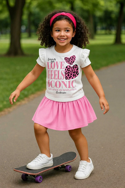 KAMİKAM Beautiful and High Quality Children's Suit with Printed Skirt