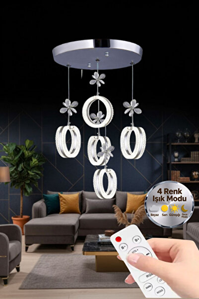 Lumia Lighting Aurea Model 5'li Gümüş Kumandalı 3 Renk Modu Ledli Kristal Taş...
