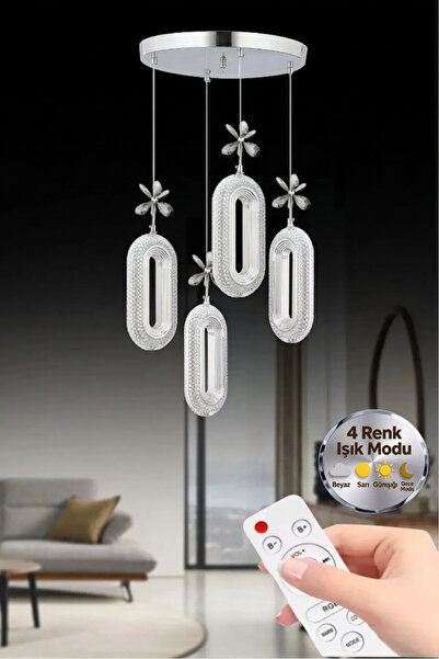 Lumia Lighting Eclipse Model 4'lü Gümüş Kumandalı 3 Renk Modu Ledli Kristal T...