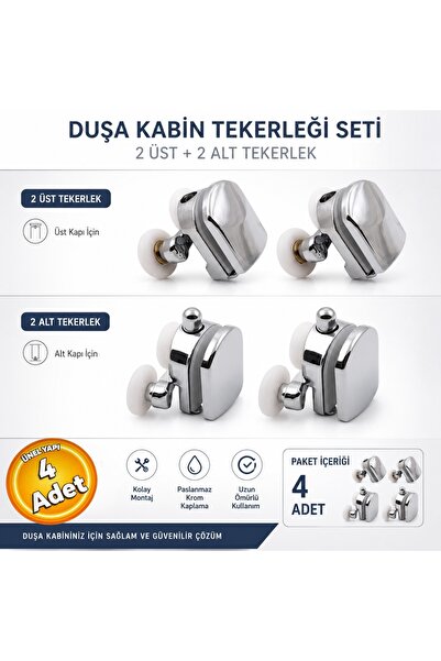 İLHAN Çift Tekerlekli Duşa Kabin Tekerleği Alt Üst Takım 4'lü Set