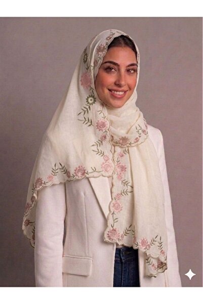 Veil Designer Boho Wreath طرحة اوف وايت بتطريز وررد قماش بوال طبقتين ياباني 1...