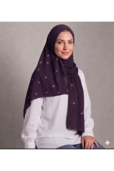 Veil Designer طرحه بوال بنفسجي طبقتين بتطريز ملون علي كامل الطرحة بقماش يابان...
