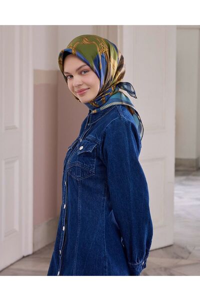 Belli Twill Silk Scarf Blue, Khaki Green