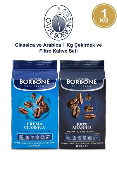Caffe Borbone كافيه بوربون كلاسيكا وعربيكا 1 كجم مجموعة قهوة مطحونة ومفلترة -...