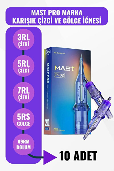 Genel Markalar Mast 10’lu Karışık Kartuş Dövme İğnesi Seti -Çizgi, Gölge İçin...