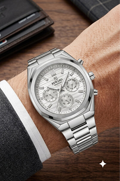 Reward Men's Silver Metal Cord White Dial Wristwatch with 2 Year Warranty