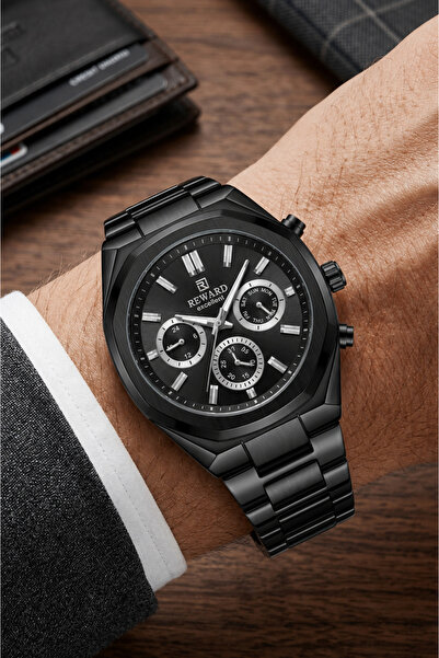 Reward Men's Black Metal Cord Black Dial Wrist Watch 2 Year Warranty