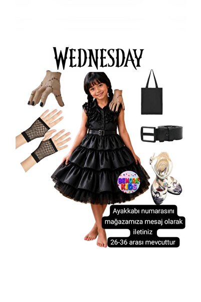 3b kids Σετ κοστουμιών Wednesday: φόρεμα + γάντια + ζώνη + τσάντα + γάντια + ...