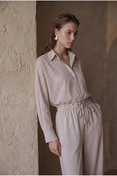 Pierre Cardin طقم بيجامة نسائية من الفيسكوز مع تفاصيل مطرزة - LX.26222