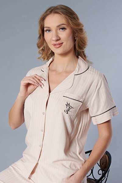 FLZ Short Sleeve Striped Woven Pajama Set 88-132