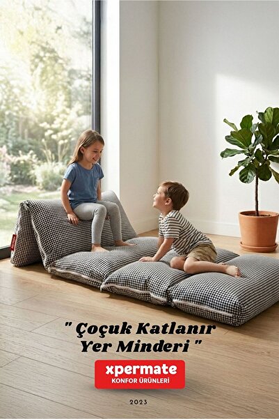 XPERMATE Katlanır Pofuduk Çocuk Yer Minderi Pötikareli Bebek Yer Yatağı Çantalı