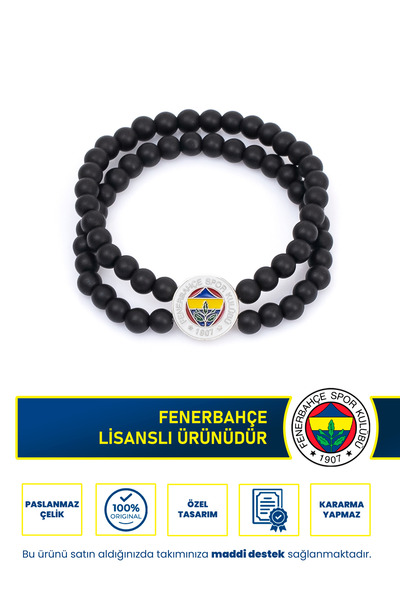Fenerbahçe Fb Logo Double Matte Onix Natural Stone Bracelet