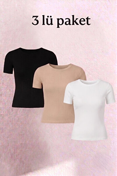 Siner Fashion Bluză cu decolteu rotund pentru femei, 3 piese