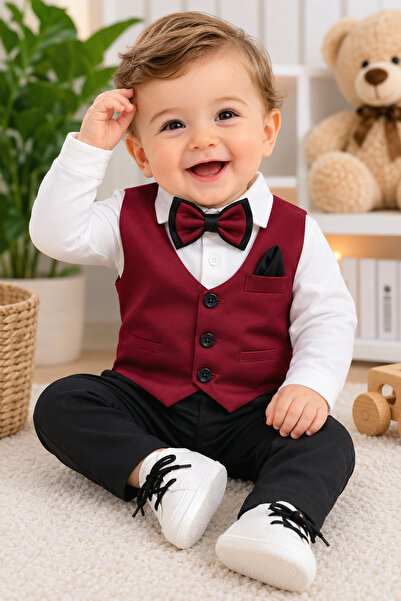 Calide Baby&Kids Erkek Bebek Papyon & Kravatlı Özel Gün Kıyafeti - 7'li Set M...