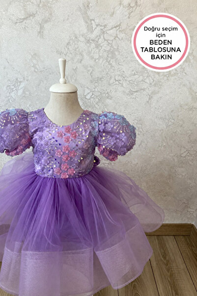Kidstore Kız Çocuk Lila Çiçekli Tasarım Elbise