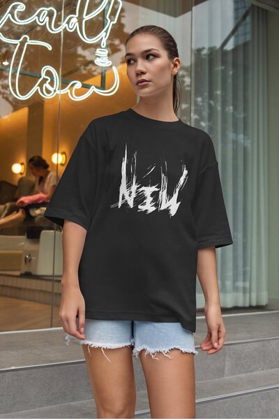 buzagi tasarım ürünleri Nine Inch Nails Digital Print Oversize Black Unisex T...