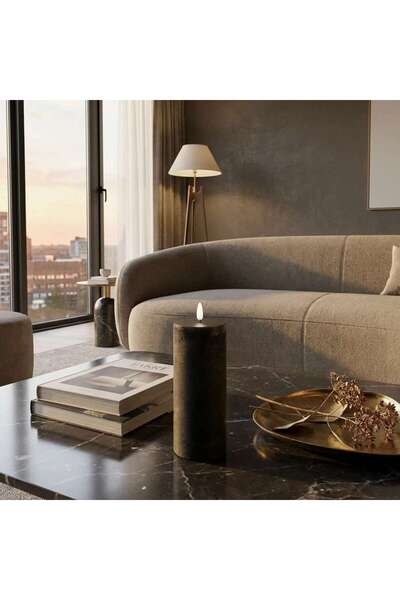 PAN HOME Majestic Led Real Wax Pillar Candle With Rustic Surface Dia7.5x17.5c...