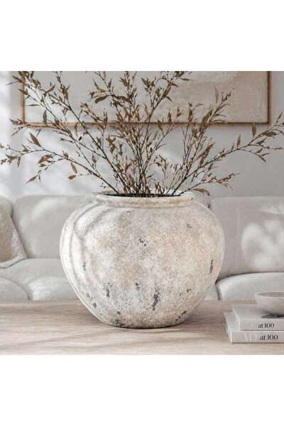 PAN HOME Capote Cement Distressed Mataka Vase 52x38cm - White