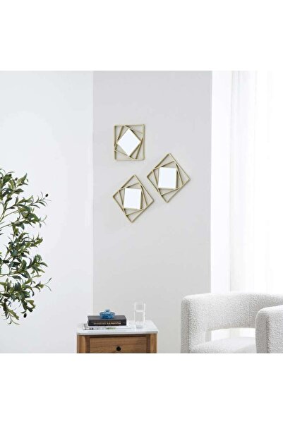 PAN HOME Callisto Set of 3 Decorative Square Plastic mirror 25x2x25cm- Champa...