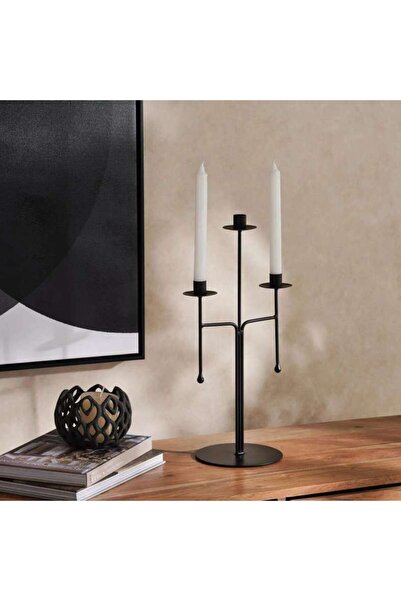 PAN HOME حامل شموع معدني ثلاثي الأضلاع من أريج 16.5×23×45.5 سم - أسود