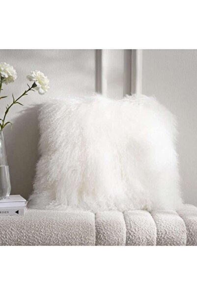 PAN HOME Orra Mongolian Fur Filled Cushion 45x45cm - Ivory