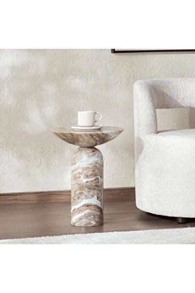 PAN HOME طاولة جانبية من الرخام - طبيعية
