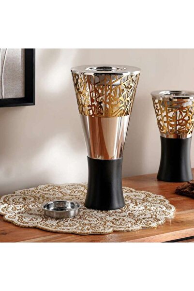 PAN HOME Afreen Metal Calligraphy Oud Burner 14x14x29cm - Gold