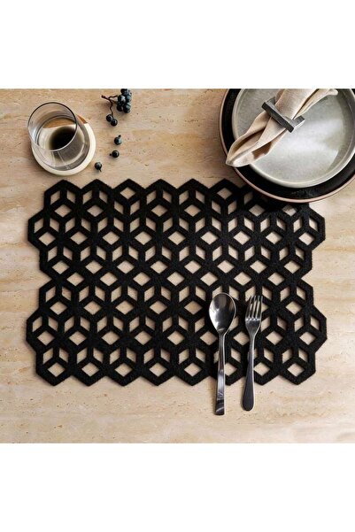 PAN HOME Felture 4 قطع مفرش طاولة مقطوع بالليزر 33x45 سم-أسود