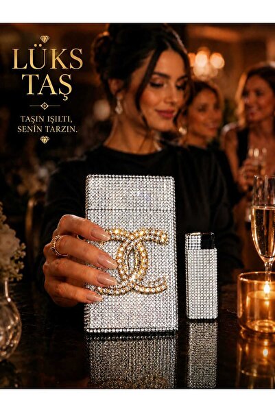 Lüks Taş Taşlı Sigara Kutusu ve çakmak (UZUN SLİM)