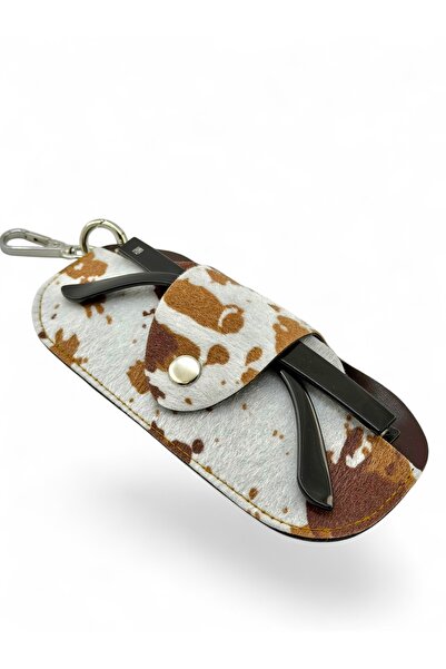 Raw LAB Cow Print Glasses Case Premium Leather Handmade Keychain
