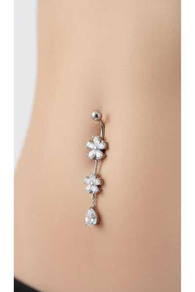 AyçaSilver Zirkon taşlı göbek piercingi