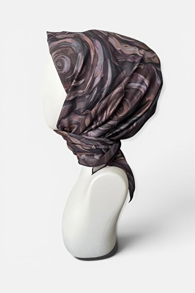 Rose Patterned Brown Soft Scarf - Daily No Slip No Stop